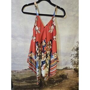 UNIQUE SPECTRUM Size L Womens Multicolor Floral Asymmetric Camisole Top 099